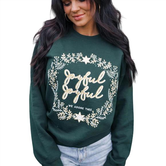 NEW SMALL TOWN SOCIETY joyful joyful sweatshirt in green - Picture 3 of 3